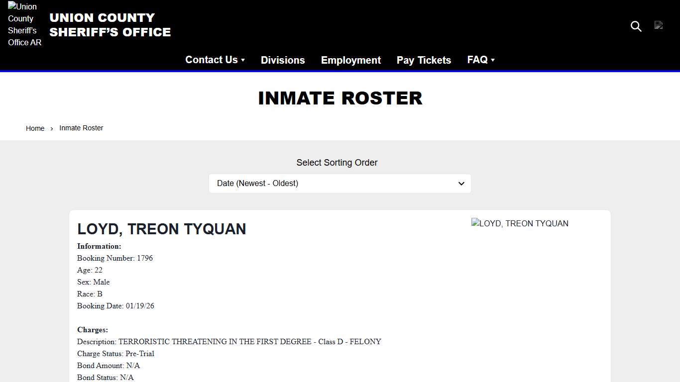 Inmate Roster | Union County Sheriff’s Office AR